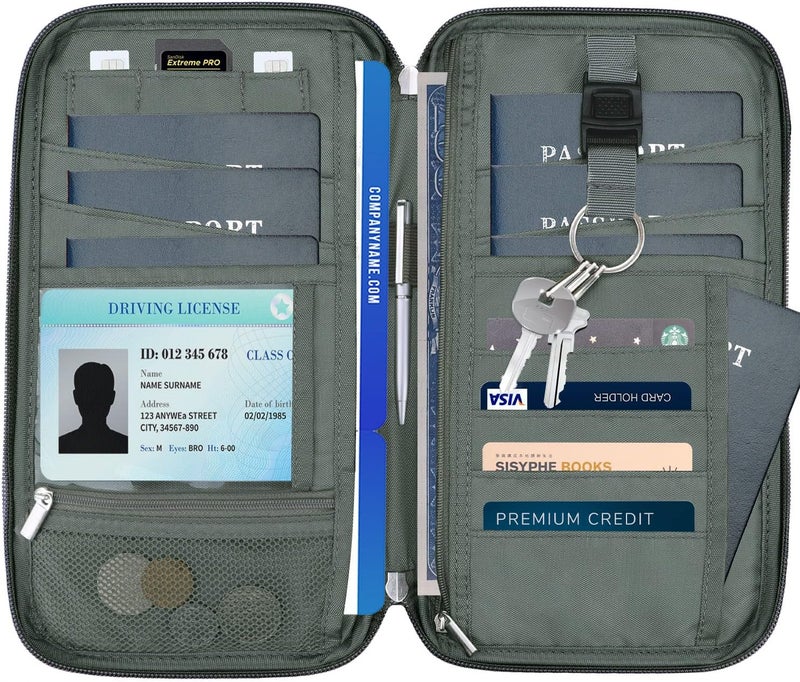 WALNEW RFID Family Passport Holder Wallet with Tracker/AirTag Holder, Travel Document Organizer Zipper Pouch with Wristlet and Cross Body Straps for Women Men - Image 3